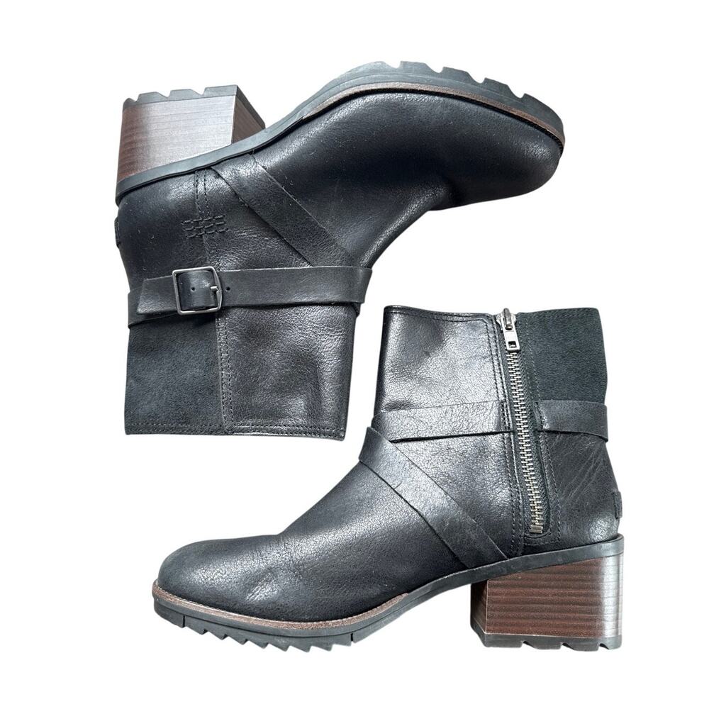 Sorel Cate Moto Booties Women Black Leather Size 9 New Lug Sole